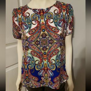 Investments Paisley Short Sleeve Silky Front Lightweight NWT Blouse